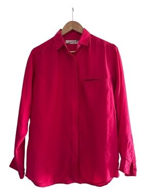 Silk Button Blouse Red Minimalist Classic Lightweight Top